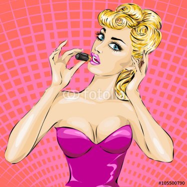 Pin-up woman portrait doing her makeup - 901150751