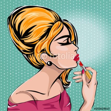Retro fashion woman with lipstick profile portrait on vintage style background with dots, vector