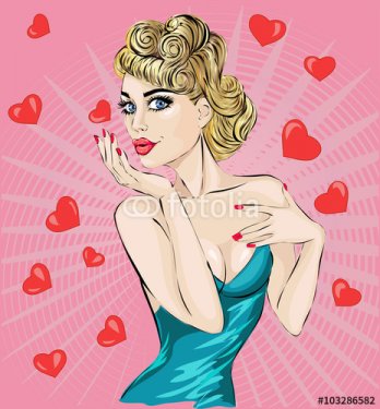 Valentine Day Pin-up sexy woman portrait with hearts - 901150746