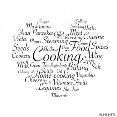 Cooking related words. Tag cloud for food industry. Typographic heart shaped ... - 901150793