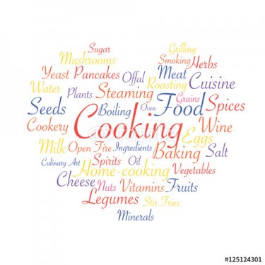 Cooking related words. Tag cloud for food industry. Typographic heart shaped ... - 901150794