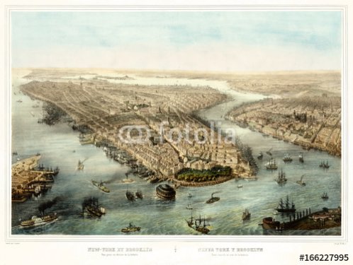 New York old aerial view. Created by Simpson and Muller,  publ. 185- (?)