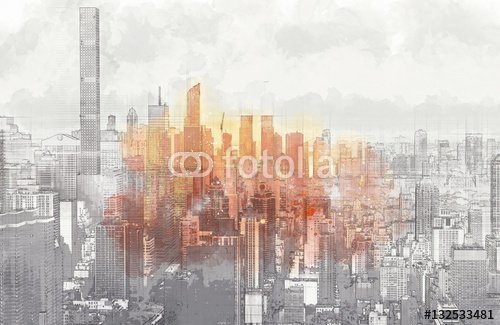Sketch of the Manhattan skyline cityscape - 901150868
