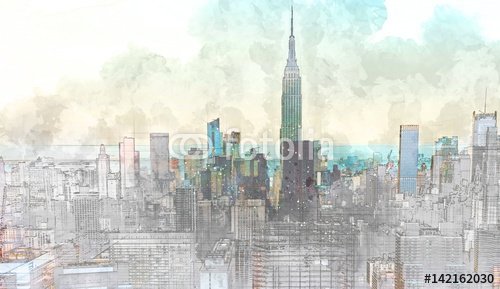 Sketch of the Manhattan skyline cityscape - 901150869