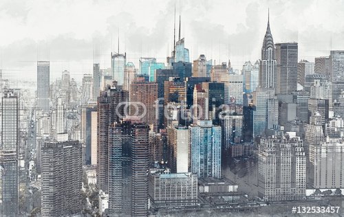 Sketch of the Manhattan skyline cityscape