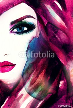 Beautiful woman face. Abstract fashion watercolor illustration - 901150926