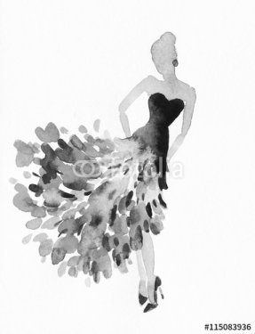 elegant lady. watercolor fashion illustration - 901150925
