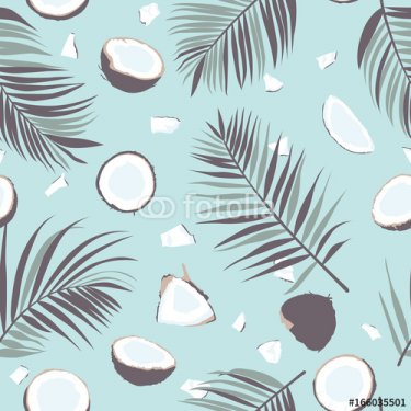 Seamless pattern with coconut and palm leaves. Tropical pattern background. V... - 901150894