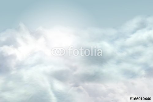 Vector sky background with realistic isolated clouds and bright sun light.