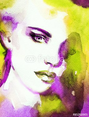 Woman face. Hand painted fashion illustration - 901150930