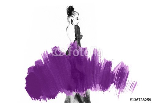 Woman with elegant dress. Fashion illustration. Watercolor painting - 901150929