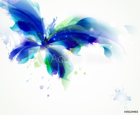 Abstract butterfly with blue and cyan blots - 900537232
