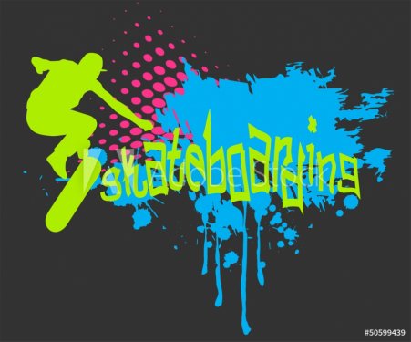 Abstract vector background with skateboarder silhouette - 901138552