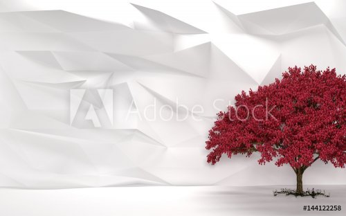 Abstract White Wall Cherry Tree - 901149425
