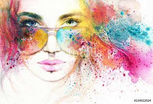 abstract woman portrait. watercolor illustration  - 901149159
