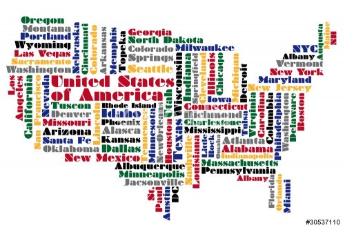 abstract word cloud based vector map of USA - 900594171