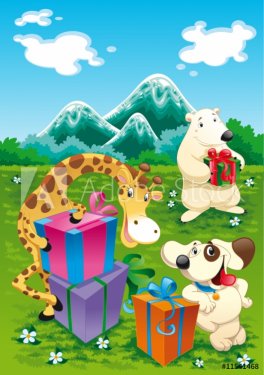 Animals and gifts with background - 900455759