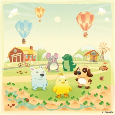 Animals in the countryside. Vector isolated objects.