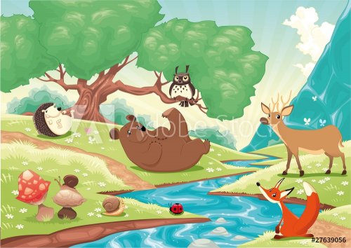 Animals in the wood. Vector landscape, isolated objects. - 900455693
