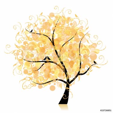 Art tree beautiful, golden leaf - 900459268