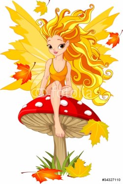 Autumn Fairy on the Mushroom - 900485055