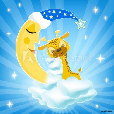 Bab giraffe sleeping on the cloud. - 901143351