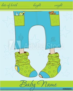 Baby Boy arrival announcement card with funny socks