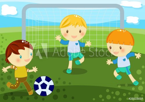 bambini giocano a calcio su erba