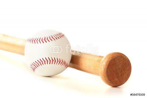 baseball ball and bat isolated on white