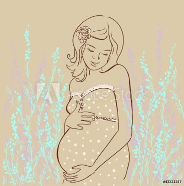 Beautiful smiling pregnant woman outdoor, vector illustration - 900868376