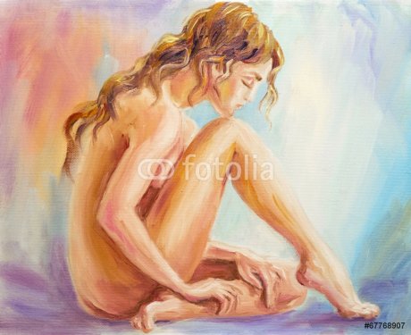 Beautiful woman at the morning. Oil painting. - 901142959