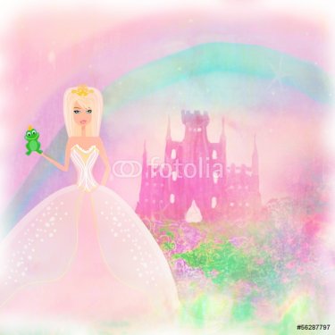 Beautiful young princess holding a greenfrog - 901143129