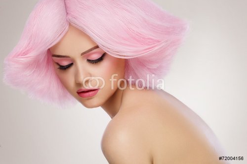 Beauty Fashion Model Girl with Pink Hair. Colourful Hair. Colour - 901143630