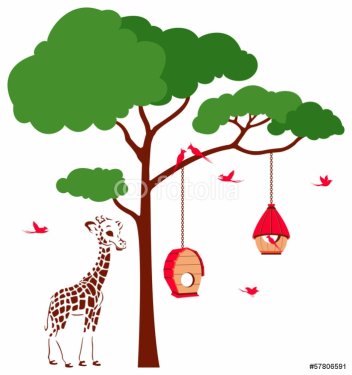 Bird House with Birds and Giraffe