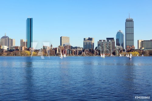 Boston skyline from Cambridge over the Charles River, USA