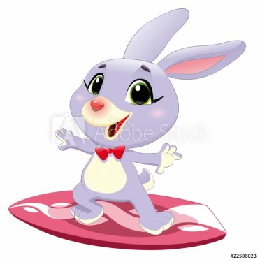 Bunny rabbit with surf. Cartoon and vector sporty character - 900455779