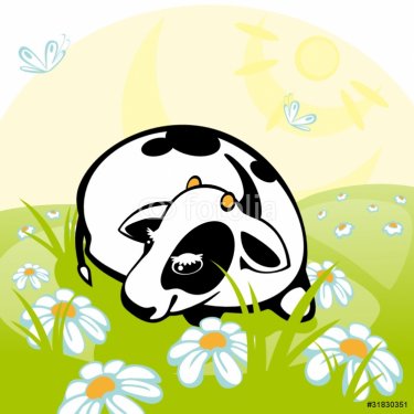 calf lying on a flower meadow - 900949433