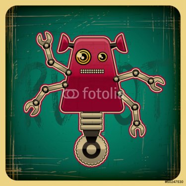 Card in retro style with the robot. - 901140629