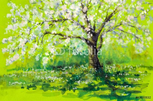 Cherry tree in spring.Watercolors - 901148630