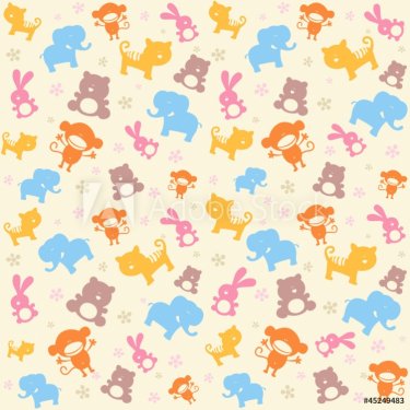 Child seamless pattern with cute animals. - 900868351