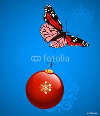 christmas background, butterfly with xmas ball - 900622711