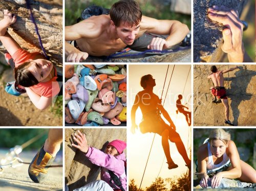 collage of photos of rock climbing