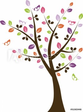 Colorful Tree with Butterflies Vector  - 901145431