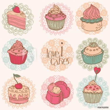 Cute Card with Cakes and Desserts - for your design and scrapboo