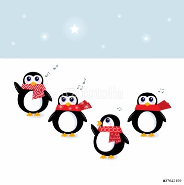 Cute christmas singing Penguins ( vector, cartoon ) - 900706097