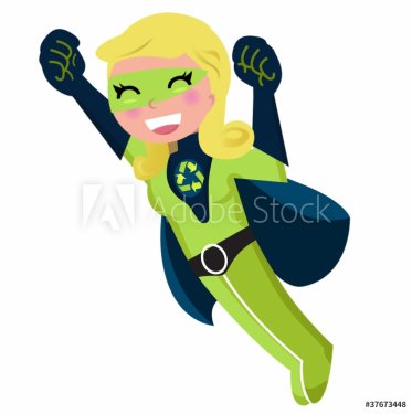 Cute green recycle superhero isolated on white - 900706089