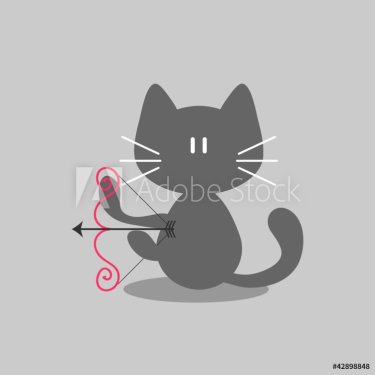 Cute kitten holding bow and arrow