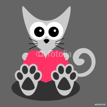 Cute little kitten holding a heart - 900458667