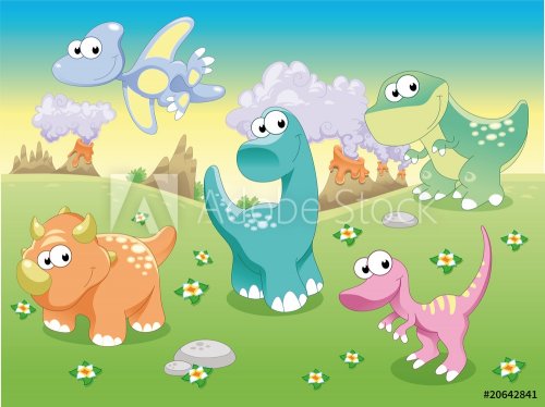 Dinosaurs Family with background, vector illustration. - 900455786