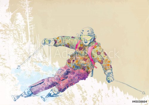 down hill skier - hand drawing - 901139642